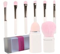 MAGICLULU Portable Makeup Brush Set with Long Handles Mini Retractable Blusher and Eyeshadow Brushes for Travel and Professional Use Smooth Comfortable Grip Includes PVC Case in Coconut Milk