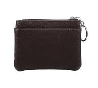 MAGICLULU Portable Women Coin Purse Wallet in Coffee Cowhide with Three Zipper Pockets and Key Ring, Mini Multipurpose Storage Pouch for Cards and Coins