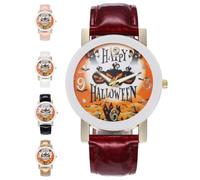MAGICLULU Pumpkin with Precise Quartz Movement Halloween Witch Themed Quartz Watch Castle and Elegant Red Metal Fashion Belt for Women for School and Halloween Parties