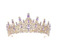 MAGICLULU Purple Crystal Tiara Crown for Brides and, Small Bridal Hair Accessory for Weddings and Parties, Gold-Purple Princess Headpiece