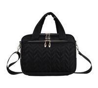 MAGICLULU Quilted Bible Cover for Women with Shoulder Strap, Zippered Pocket, Pen Slots and Carrying Handle, Black Bible Book Sleeve for Church, Prayer, and Scripture Storage