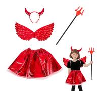 MAGICLULU Red Devil Costume Halloween Devil Costume Set Includes Horns Headband Wings Fork and Skirt for Halloween Masquerade Carnival Cosplay Birthday Party