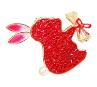 MAGICLULU Red Rabbit Brooch Pin for Women with Rhinestone and Copper Material, Adorable Bunny Design, Pin Buckle That Does Not Damage Clothes, for Clothes and Hats Accessories
