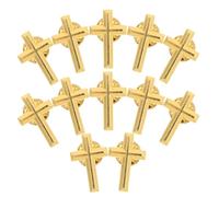 MAGICLULU Religious Cross Brooch Pins with Portable and Secure Attachment, Classic Style 12pcs Golden Alloy First Communion Cross Lapel Badge Pin for Sweater and Backpacks for Church Attire