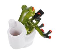 MAGICLULU Resin Frog Ornament Statue Funny Design Adorable Sitting on Toilet and Texting Desktop Pen Holder for Indoor Outdoor Home Desk Decoration