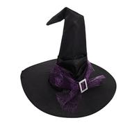 MAGICLULU Reusable Purple Ruched Gothic Witch Hat with Star Moon Patterns Large Spider Web Design for Women Halloween Costume Masquerade Party Accessory and Stylish Headwear