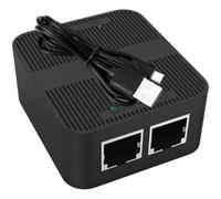 MAGICLULU Rj45 Ethernet Splitter 1 in 2, Rj45 Splitter Adapter, 100mbps, Plastic, Black, Usb-c 5v, Plug and Play for Network Sharing