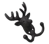 MAGICLULU Rustic Cast Iron Wall Hook with Dual Hook Design Featuring Deer Head Shape for Wall Decor and Bedrooms, Spacesaving and Bearing Items, Includes Installation Screws,