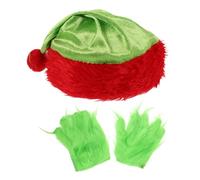 MAGICLULU Santa Hat and Green Furry Gloves Set Soft Comfortable Monster Costume Props for Halloween Christmas Party Cosplay Unisex Fit