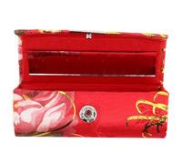 MAGICLULU Silk Lipstick Holder with Mirror Embroidered Floral Makeup Organizer Compact Soft Vintage Cosmetic Pouch for Women Traveling Red