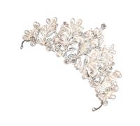 MAGICLULU Silver Korean Style Bridal Tiara Crown with Pearl and Crystal Design Lightweight Hair Accessory for Weddings and Engagement Parties