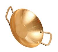 MAGICLULU Stainless Steel Double Handle Hammered Dry Wok Pan 25cm Gold Handles Household Kitchenware Cooking Pot for Stove Korean BBQ Small Hot Pot