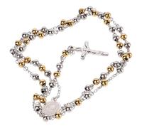 MAGICLULU Stainless Steel Rosary Beads Necklace with Cross Pendant, Chic and Simple Design Adds Charm, for Daily Wear and Office Use, Trendy Prayer Chain Necklace for Boys and Baptismal