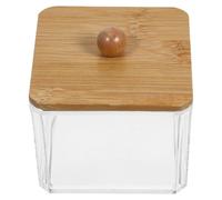 MAGICLULU Transparent Dustproof Cube Cotton Swabs Holder with Bamboo Lid Cotton Balls and Pads Storage Box for Vanity Bathroom Dormitory Organization Smooth Polished Edges Compact Design