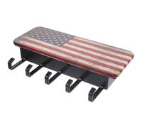 MAGICLULU Vintage Flag Pattern Wall Hanging Storage Rack with Hooks, Multi-Functional Abs and Leather Key Hanger for Home Entryway, Creative Design with Tray and Seamless Nails