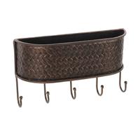 MAGICLULU Vintage Iron Wall Mount Mail Organizer Basket with 5 Key Hooks - Retro Wrought Iron Mail and Key Holder for Entryway and Hallway Storage