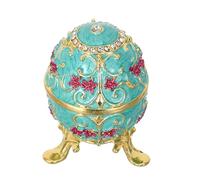 MAGICLULU Vintage Victorian Hand Painted Russian Enamel Egg Trinket Box with Rhinestones Antique Metal Hinged Jewelry Organizer for Wedding Keepsake and Easter Storage