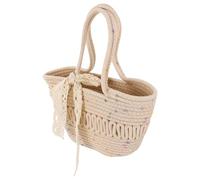 MAGICLULU Women Beach Bag Braided Rope Tote with Lace Ribbon for Summer | White Woven Cloth Finish, Suitable Capacity, Fashionable Elegant Style, Park Use, Single Shoulder Carry