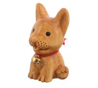 MAGICLULU Wooden Corgi Figurine Rustic Solid Wood Dog Statue with Bell Hand Carved Miniature Puppy Ornament for Home Garden Desk Decor Collectible Craft Gift