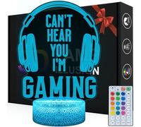 Magiclux Can't Hear You I'm Gaming Night Light, 3D LED Illusion Gamer Lamp | 16 RGB Colors Dimmable Remote Control, Auto Timer USB Powered, Cool Gaming Room Decor Gamer Gifts for Teen Boys Men