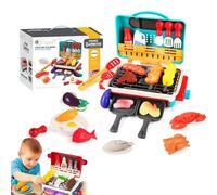 MagicMeals - Kids Sensory Kitchen, Magic Meals Kids Grill set with Smoke Sound Light & Color-Changing Toppings, Interactive BBQ Grill Playset, Indoor/Outdoor Play Food Cooking Set (Green)