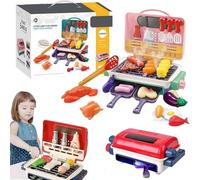 Magicmeals - Kids Sensory Kitchen, With Smoke Sound Light, Bbq Grill Playset For Boys Girls, 35 Pcs Role Play Kitchen Accessories, Indoor/Outdoor Play Food Cooking Set (Pink)