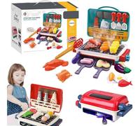 Magicmeals - Kids Sensory Kitchen, With Smoke Sound Light, Bbq Grill Playset For Boys Girls, 35 Pcs Role Play Kitchen Accessories, Indoor/Outdoor Play Food Cooking Set (Blue)