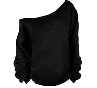 MAGICMK Woman’s Sweatershirt Lips Print Causal Blouse Off The Shoulder Long Sleeve Loose Slouchy Pullover Plus Size Tops, Black, M Plus