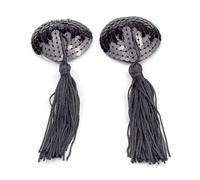 Magicnitz Nipple Covers Reusable Adhesive Nipple Stickers, Sequin Heart-shaped Nipple Tassels Sex Lingerie,Self-adhesive Re-wearable Sequin Nipple Covers with Tassels sex toys for couples (black)