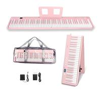 MAGICON 88 Key Foldable Electronic Piano can be folded in 180°,more portable. True and Pure Grand Piano Sound Source by France DREAM, Foot Pedal/Power adapter/Delicate Handbag (pink)