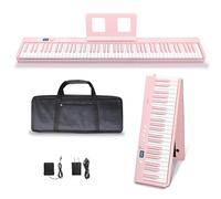 MAGICON 88 Key Foldable Electronic Piano can be folded in 180°,more portable. True and Pure Grand Piano Sound Source by France DREAM, Foot Pedal/Power adapter/Delicate Handbag (pink)