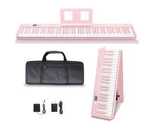 MAGICON 88 Key Foldable Electronic Piano can be folded in 180°,more portable. True and Pure Grand Piano Sound Source by France DREAM, Foot Pedal/Power adapter/Delicate Handbag (pink)