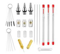 Magicrose 20-Piece Universal Airbrush Replacement Parts Kit - 0.2mm 0.3mm 0.5mm Nozzles, Needles & Caps Compatible with Most Standard Dual-Action Spray Guns - Includes Cleaning Repair Tools