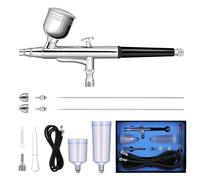 Magicrose Airbrush Kit, 0.3mm Dual-Action Air Brush Gun Extra 0.2mm & 0.5mm Nozzles/Needles/Caps and 3 Cups (7cc, 20cc, 40cc),6 ft Hose for For Model Painting,Nail,Nail,Craft,Cake Decoration,Makeup,Ar