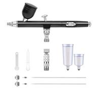 Magicrose Dual Action Airbrush Kit, Gravity Feed Air Brush Gun with 3 Needles (0.2/0.3/0.5mm) & 3 Cups (7/20/40cc), Precision Spray Paint Set for Models, Warhammer Miniatures, Cake Decorating, Nail Ar