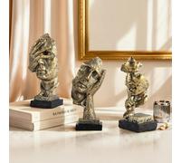 Magicsculp Modern Living Room Decoration - Gold Abstract Sculpture Decor for Shelves, Thinker Statues Set of 3, Resin Face Knick Knacks Home Decor for Office Bookshelf, Table, Gift for Friends