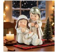 Magicsculp White Nativity Scene Set Indoor - Holy Family Figurine with Sheep, Religious Little People Nativity Ornaments for Tabletop & Shelf Decor, for Holidays,3.14"