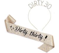 MAGICSHOP4U Dirty Thirty Sash & Rhinestone Headband Set - 30th Birthday Sash - 30th Birthday Decorations for Women (Gold Glitter/Black) - Headband MS4U Dirty30