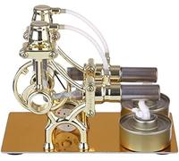 MagicTech Hot Double Air Cylinder Stirling Motor Electricity Power Metal Physics Assembly Model Golden JY43