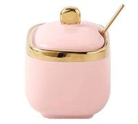 MAGICVOGEL Pink Ceramic Spice Jar Sugar Bowl with Lid and Spoon Spice Jars Spice Container Salt Jar 8 x 8 cm Spice Holder for Zuahuse Kitchen Café Hotel (1)