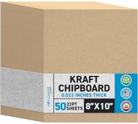 MagicWater Chipboard Sheet for DIY Projects - 8x10 Inch - 50 Pack - 22 pt - Heavy Duty Kraft (0.022 Inch Thick) Paperboard, for Scrapbooking, Books, Picture Frame Backing, Arts Project & Crafts