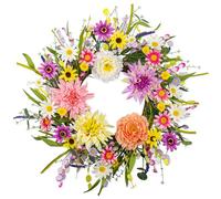 MagicWreath Artificial Spring Wreath 22 Inch Floral Wreaths for Front Door Spring Summer Wreath with Dahlia Daisy Flowers for Indoor Porch Wall Springtime Holidays Easter Celebrations