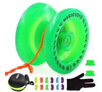 MAGICYOYO K1Glowing Yoyo Pro Responsive Yoyos, Finger Spin Tricks Yo-yos | More Tricks Yoyo for Kids, Teens, Adults, Beginners Yo-yo Plastic with 12 Yo Yos Strings+ 2 Hubstacks+ Case+ Glove Kit, Green