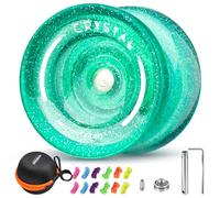 MAGICYOYO K2 Crystal Green Glitter Clear Yoyo, Finger Spin Trick Yoyo for Kids 8-12, Professional Unresponsive/Responsive Convertible Yo-Yo with 12 Strings + Ball Case Bag(Glitter Green)