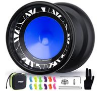 MAGICYOYO Professional Yoyo V11 Fingerota, Unresponsive and Responsive Metal Yo-Yo, Finger Spin Trick Yoyo for Adults and Kids, Magic Yo Yo with 12 Strings, Bearing Kit (Black Blue)