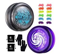 MAGICYOYO Yoyo D1 Pack of 2, Responsive Yo Yos for Kids, Crystal Purple & D1 Crystal Black YoYos with A+B Logo, 2A Looping Yoyo + 12 Yo-yo Strings + 2 Glove + 2 Bag
