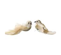 MagiDeal 2 Pieces Artificial Birds Simulation Bird Adornments Feathered Bird with Clip Collection Ornaments for Outdoor Home Yard Art, Champagne