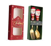 MagiDeal 2x Christmas Spoon Fork Set Christmas Tableware Tea Dinner Server Stirring Spoons Dessert Spoons Cutlery for Ice Cream Juice, Santa Claus