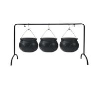 MagiDeal 3 Witches Cauldrons with Shelf Halloween Decoration Serving Bowls on Rack Hanging Candy Holder for Party Favors Home Tabletop