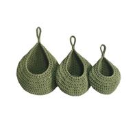 MagiDeal 3Pcs Hanging Wall Baskets Organizers Home Decor Teardrop Kntited Boho Small Wall Planter Woven Baskets for Pantry Restaurant, Green